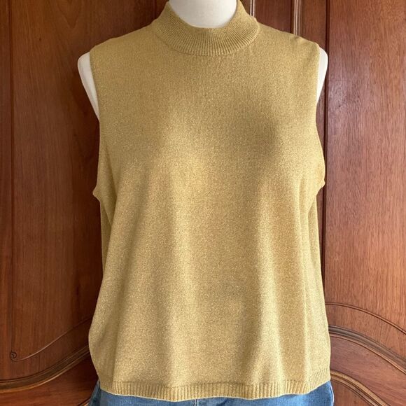 Vintage Shirt Gold Knit Top Mock Neck Shell Blouse Size 3X • NEW WITH TAGS • - Picture 2 of 9
